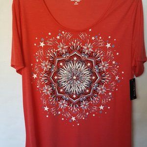 Kim Rogers Curvy Red Tee w/Starburst Sz 2X NWT